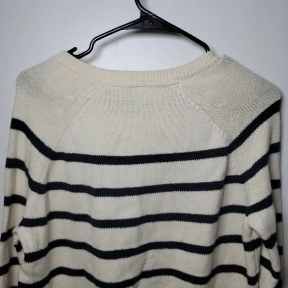 Faherty Cozy Cotton Striped Henley Sweater | Size XS | Black &amp; White