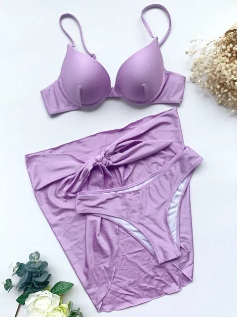 FELICIA 2 Solid Color 3 piece Bikini Set