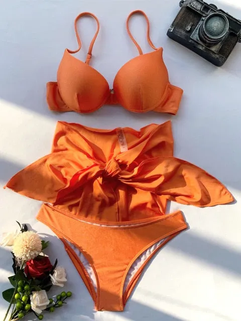 FELICIA 2 Solid Color 3 piece Bikini Set