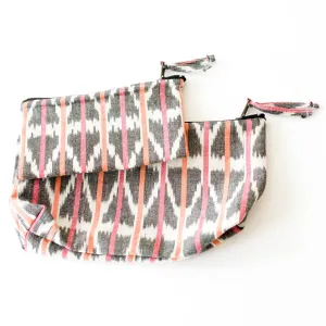 Gift Set: Orange Pink Ikat Triangle Stripe Large Zipper Pouch