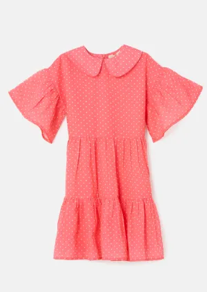 Girls Foil Printed Woven Pink Dress