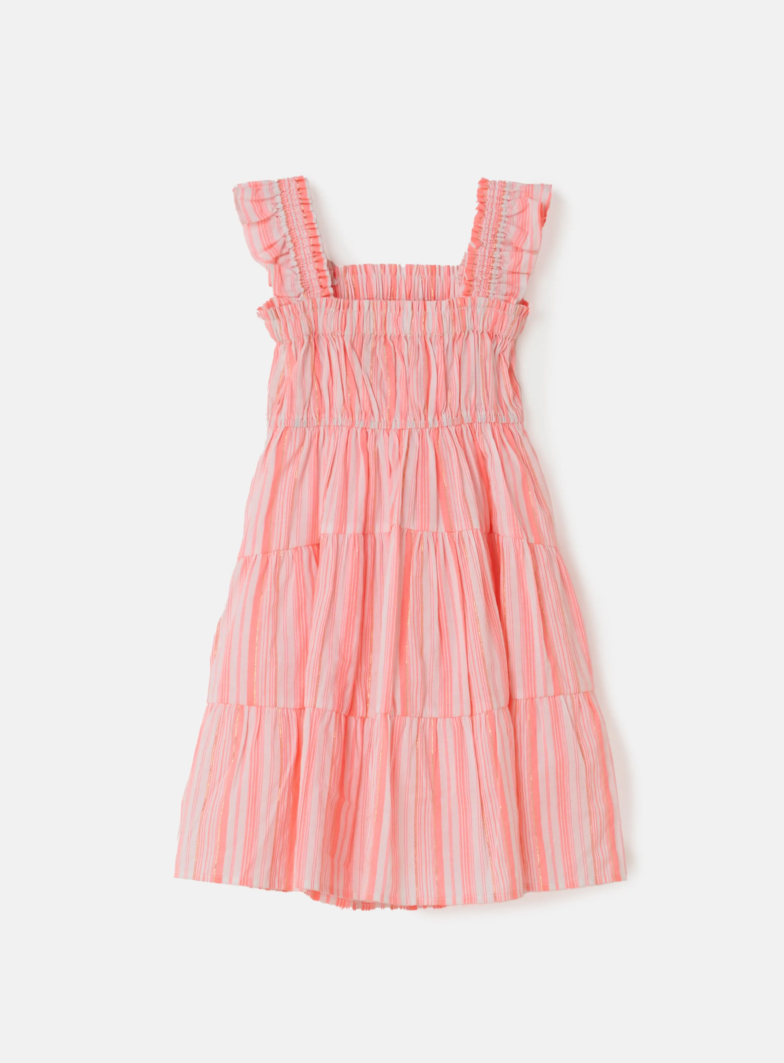Girls Striped Woven Pink Dress
