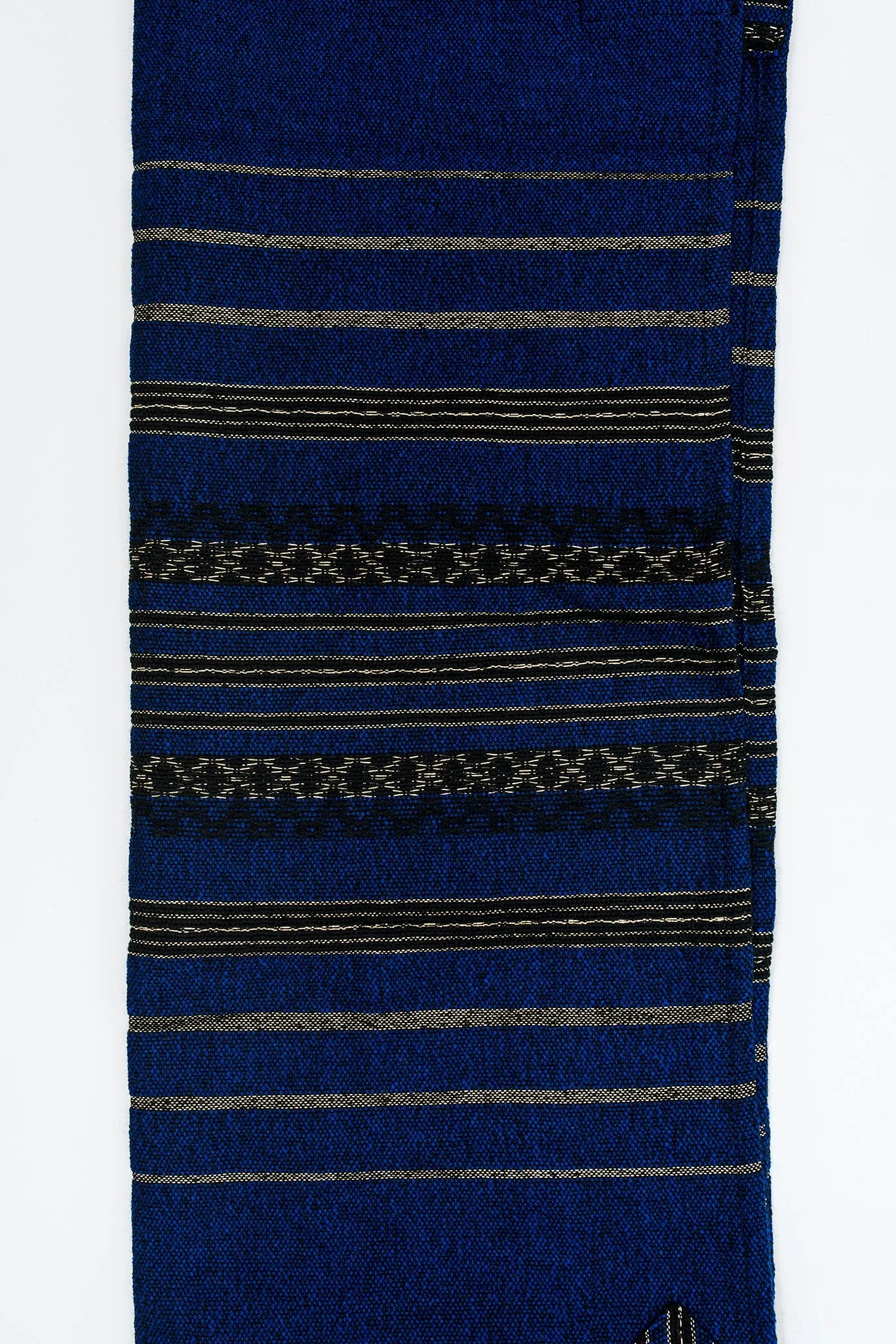 Hagar - Wool Tallit - Black and Gold Design on Blue