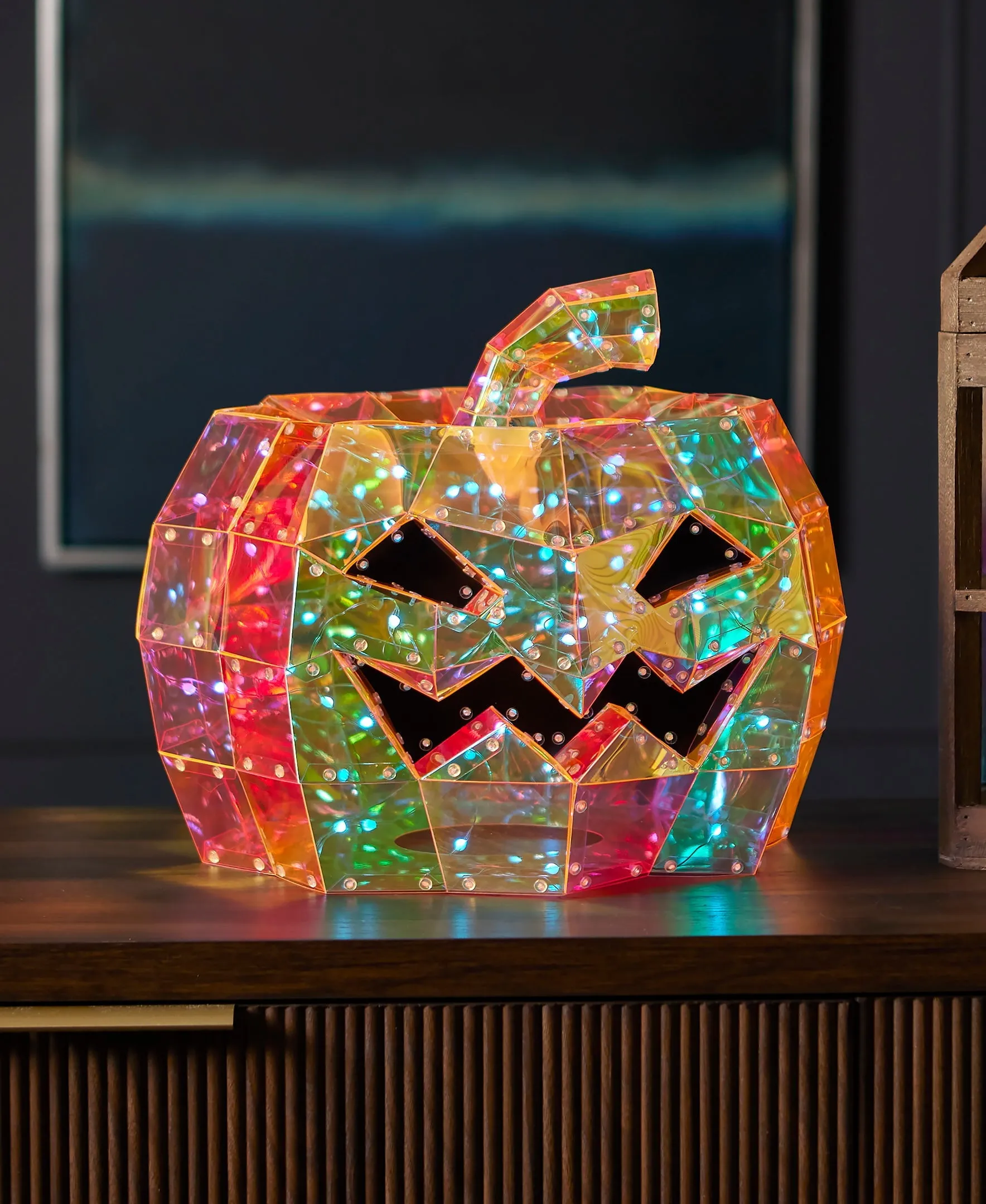 Halloween LED Lights - Prismatic Iridescent Pumpkin 16", Indoor Decoration, Bluetooth App-Based Control