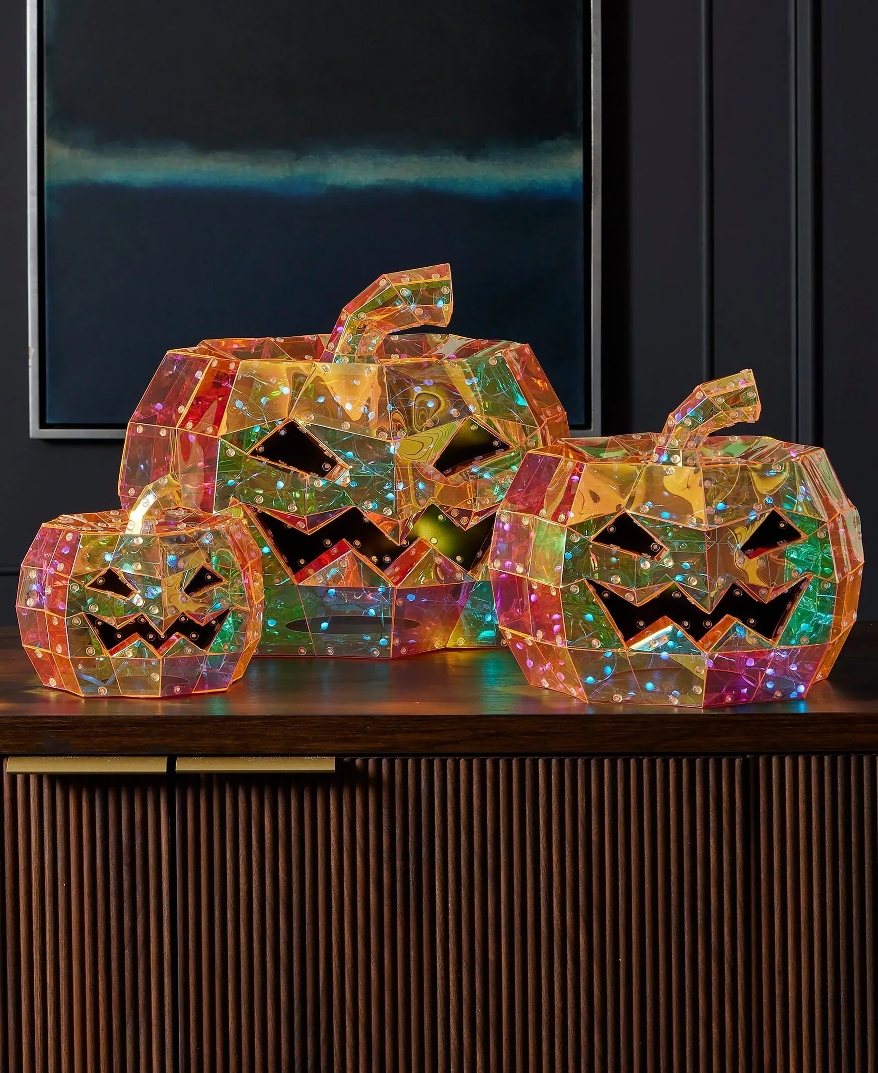 Halloween LED Lights - Prismatic Iridescent Pumpkin 16", Indoor Decoration, Bluetooth App-Based Control