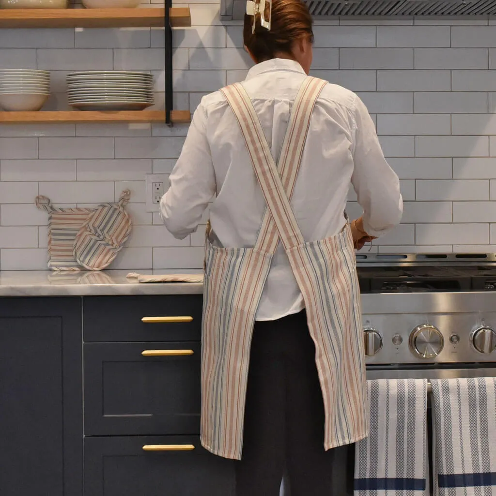 Hand Woven Crossback Apron | Ticking Stripe