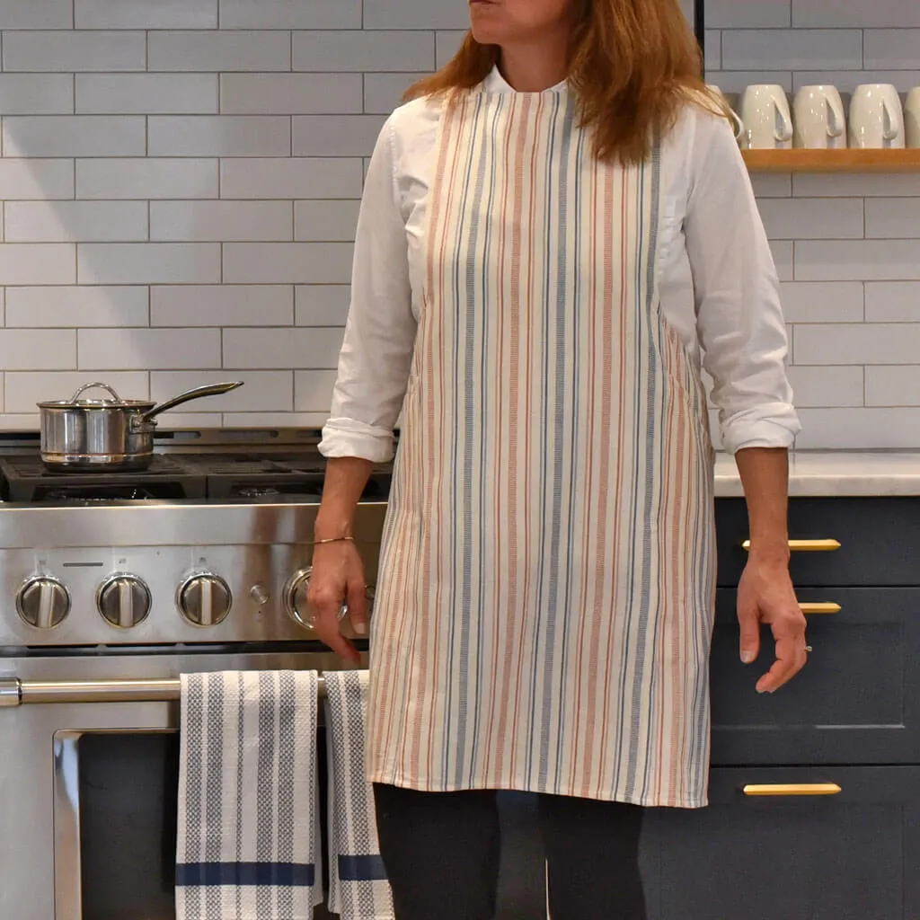 Hand Woven Crossback Apron | Ticking Stripe
