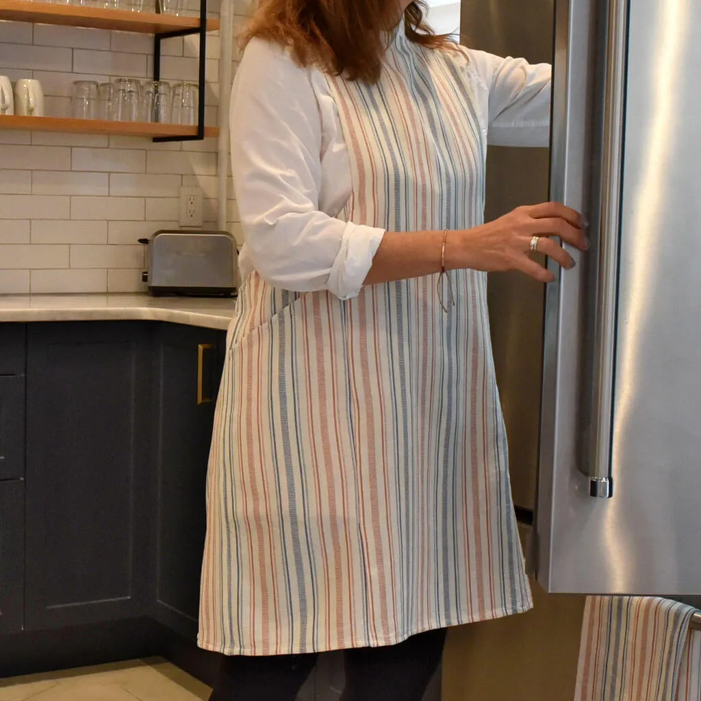 Hand Woven Crossback Apron | Ticking Stripe