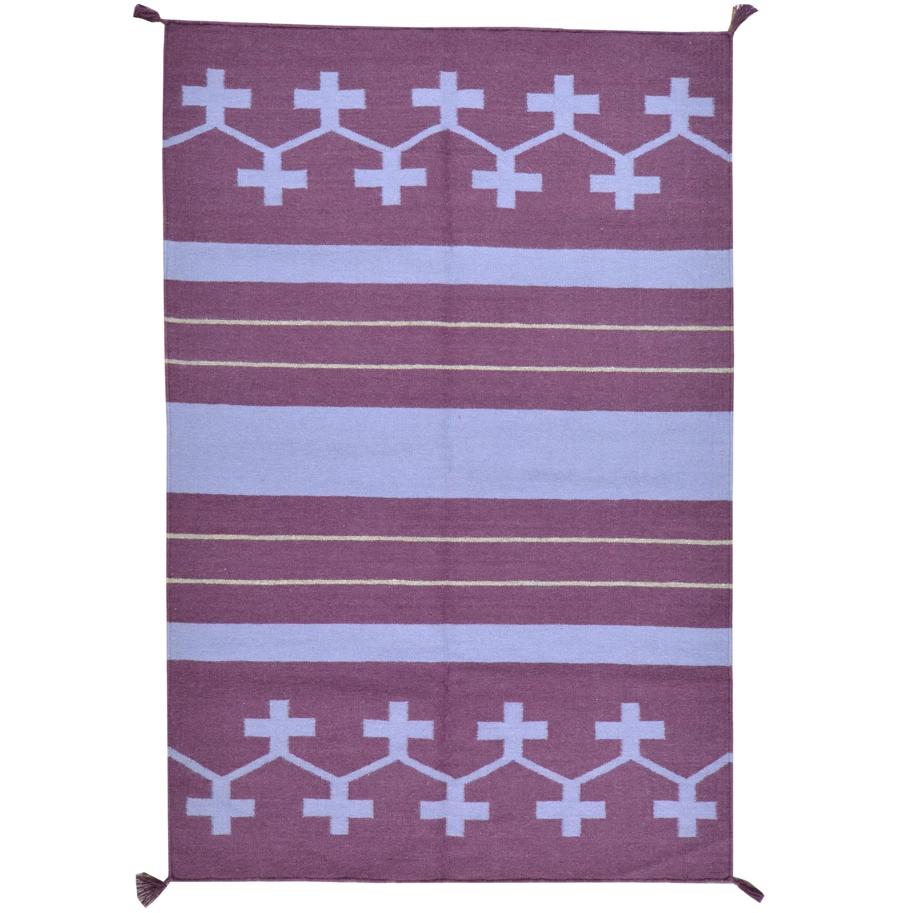 Hand-Woven Geometric Design Purple Color Wool Rug (Size 4.1 X 6.2) Cwral-8661