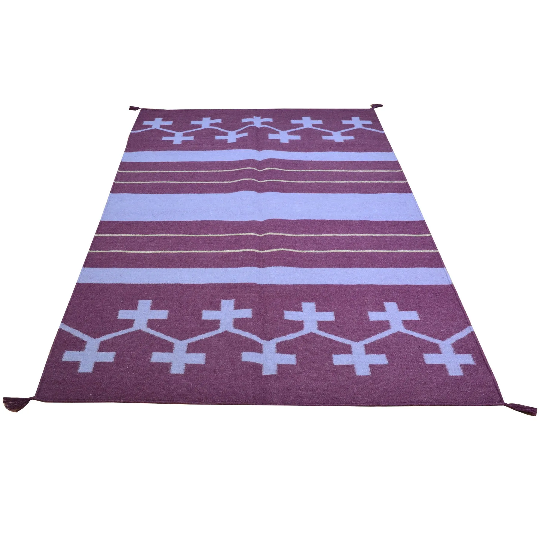 Hand-Woven Geometric Design Purple Color Wool Rug (Size 4.1 X 6.2) Cwral-8661