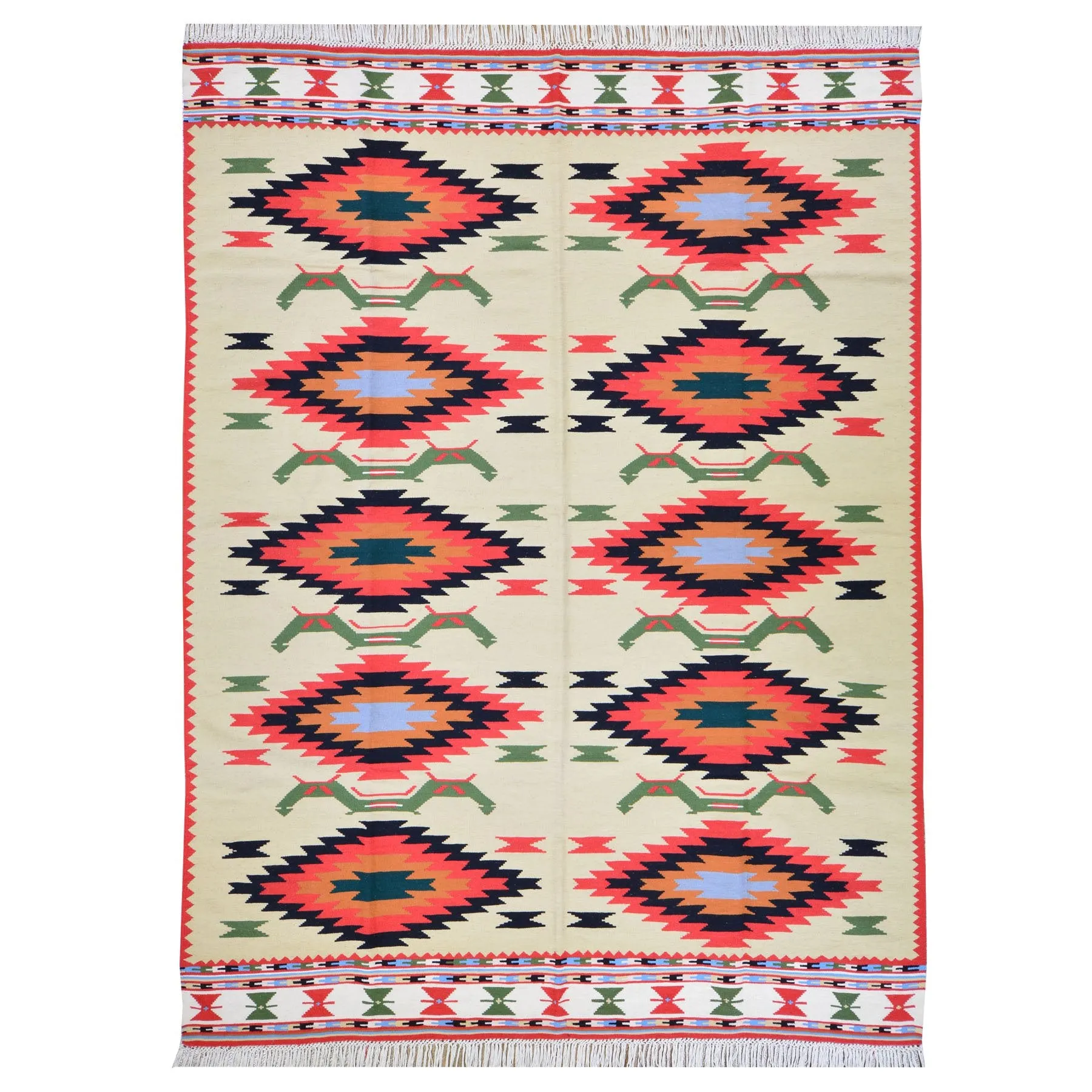 Hand-Woven Macedonian Kilim Handmade Wool Rug (Size 6.5 X 9.5) Brrsf-6159