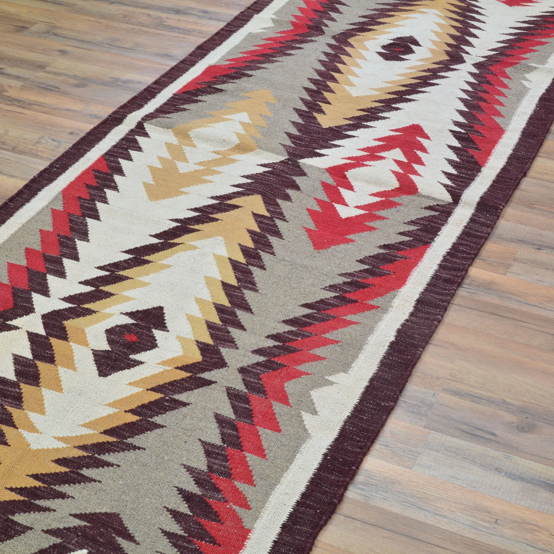 Hand-Woven Reversible Southwestern Design Handmade Wool Kilim (Size 3.0 X 9.7) Cwral-10359