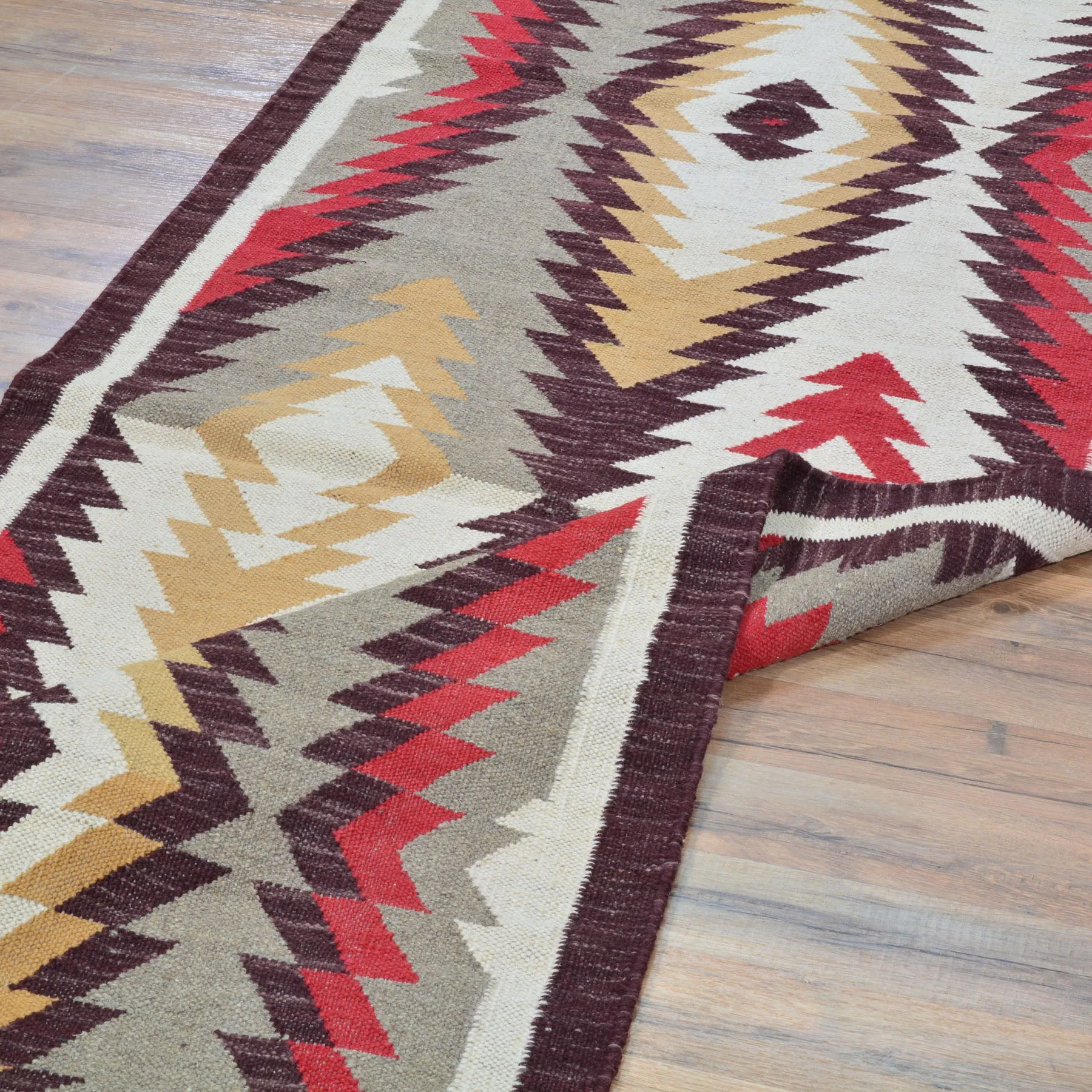 Hand-Woven Reversible Southwestern Design Handmade Wool Kilim (Size 3.0 X 9.7) Cwral-10359