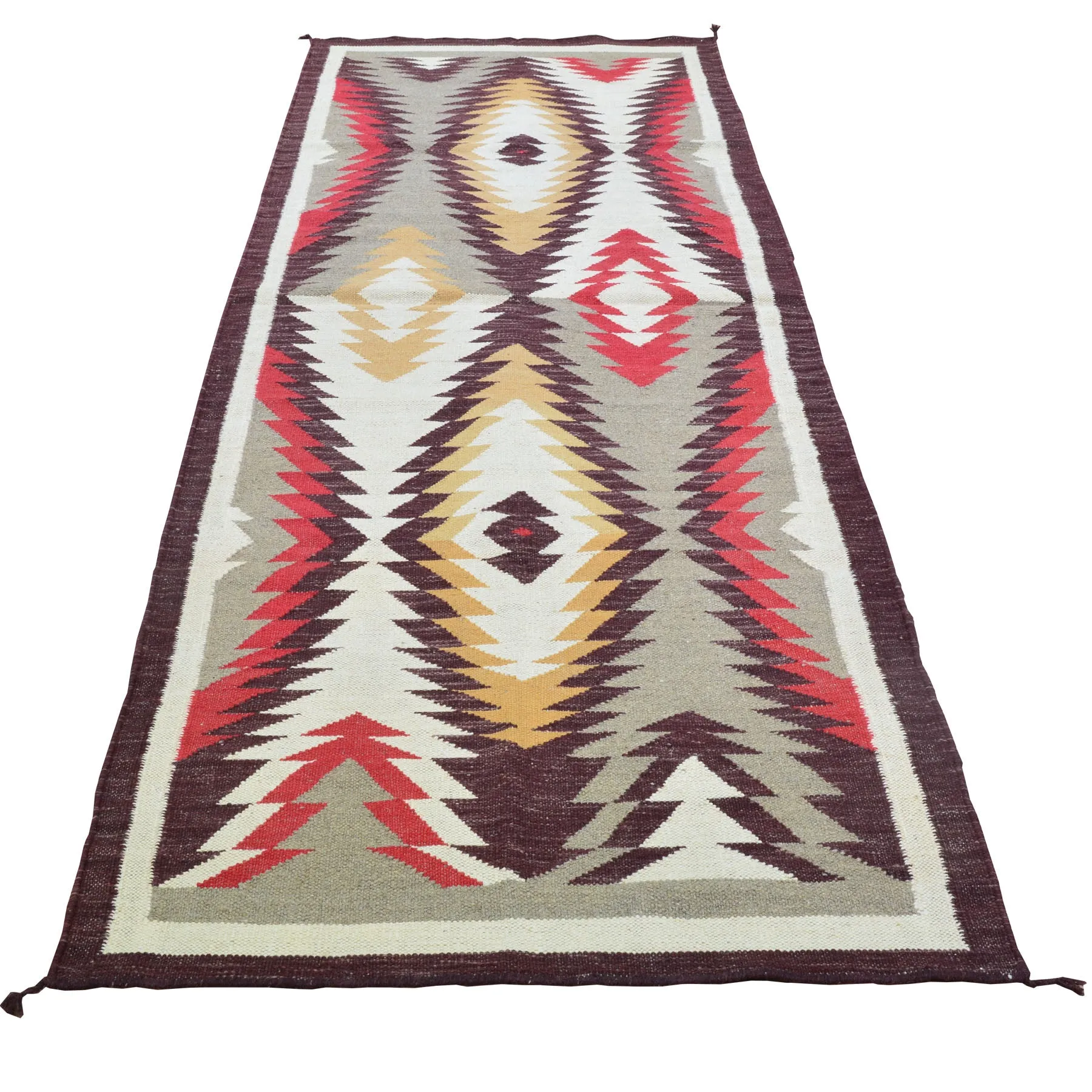 Hand-Woven Reversible Southwestern Design Handmade Wool Kilim (Size 3.0 X 9.7) Cwral-10359