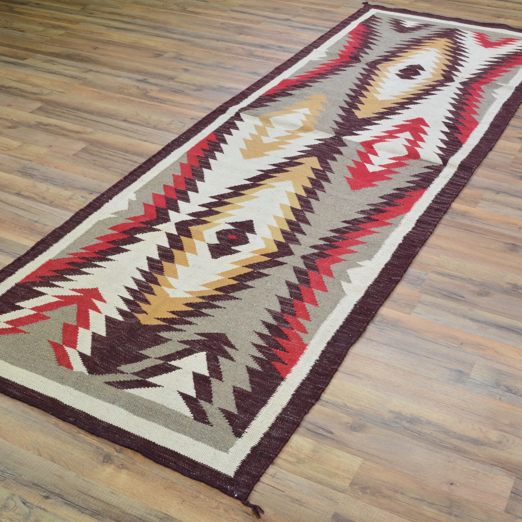 Hand-Woven Reversible Southwestern Design Handmade Wool Kilim (Size 3.0 X 9.7) Cwral-10359