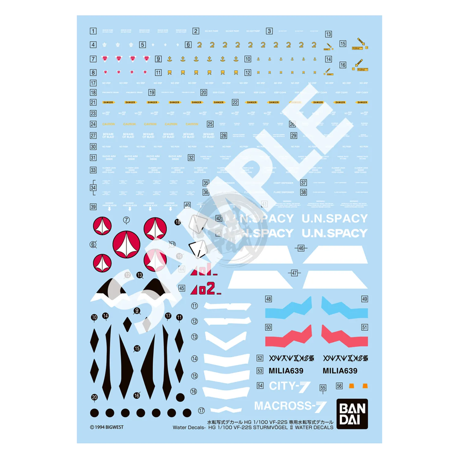 HG VF-22S Sturmvogel II Waterslide Decals