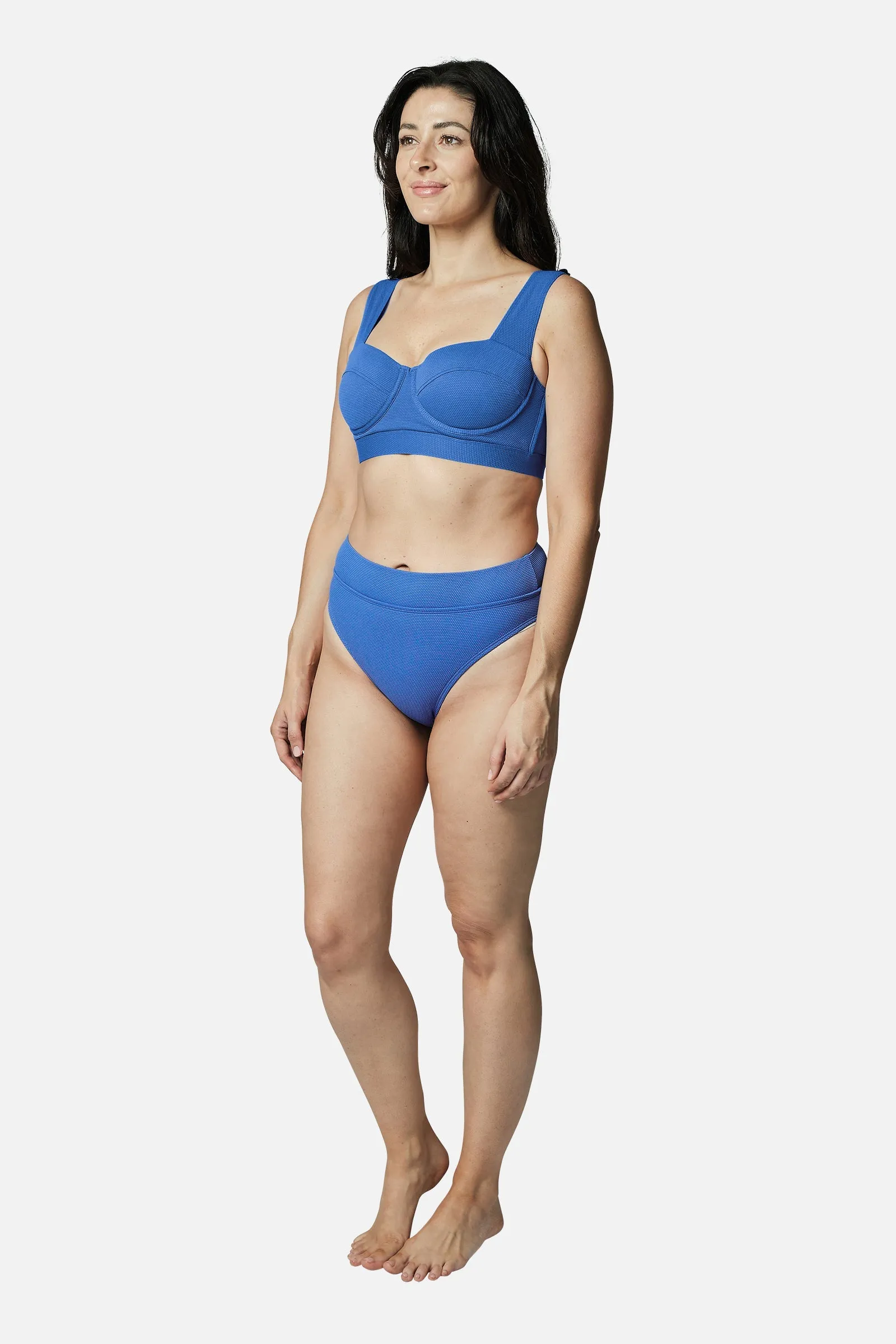 High-Cut High-Waisted Bikini Bottom SKY BLUE TEXTURE