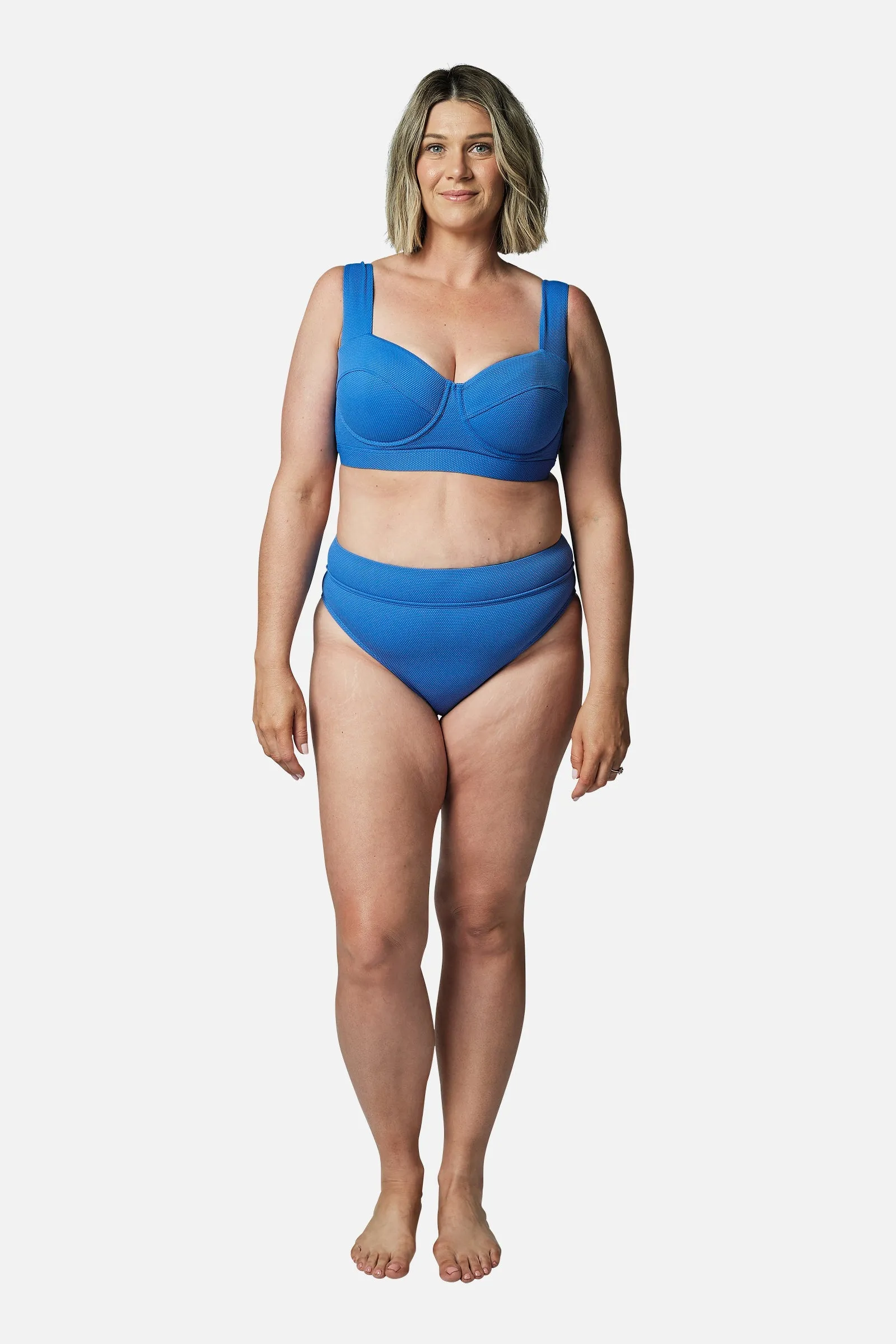 High-Cut High-Waisted Bikini Bottom SKY BLUE TEXTURE