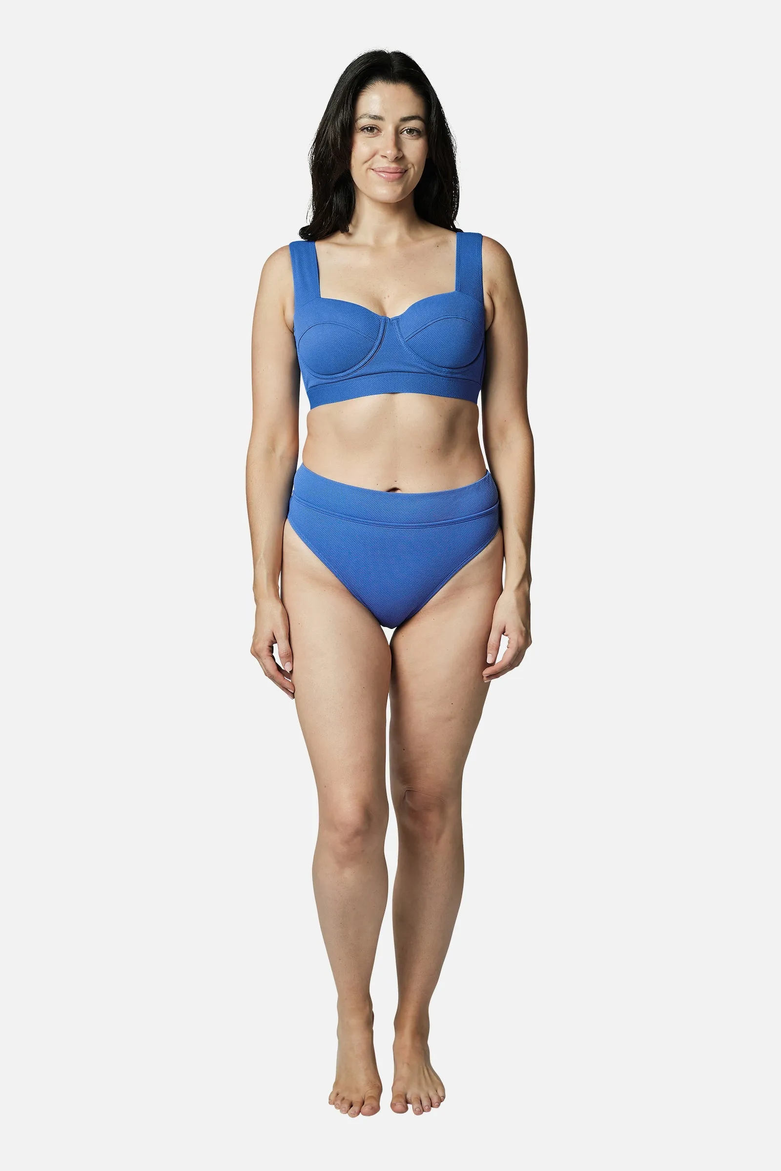 High-Cut High-Waisted Bikini Bottom SKY BLUE TEXTURE