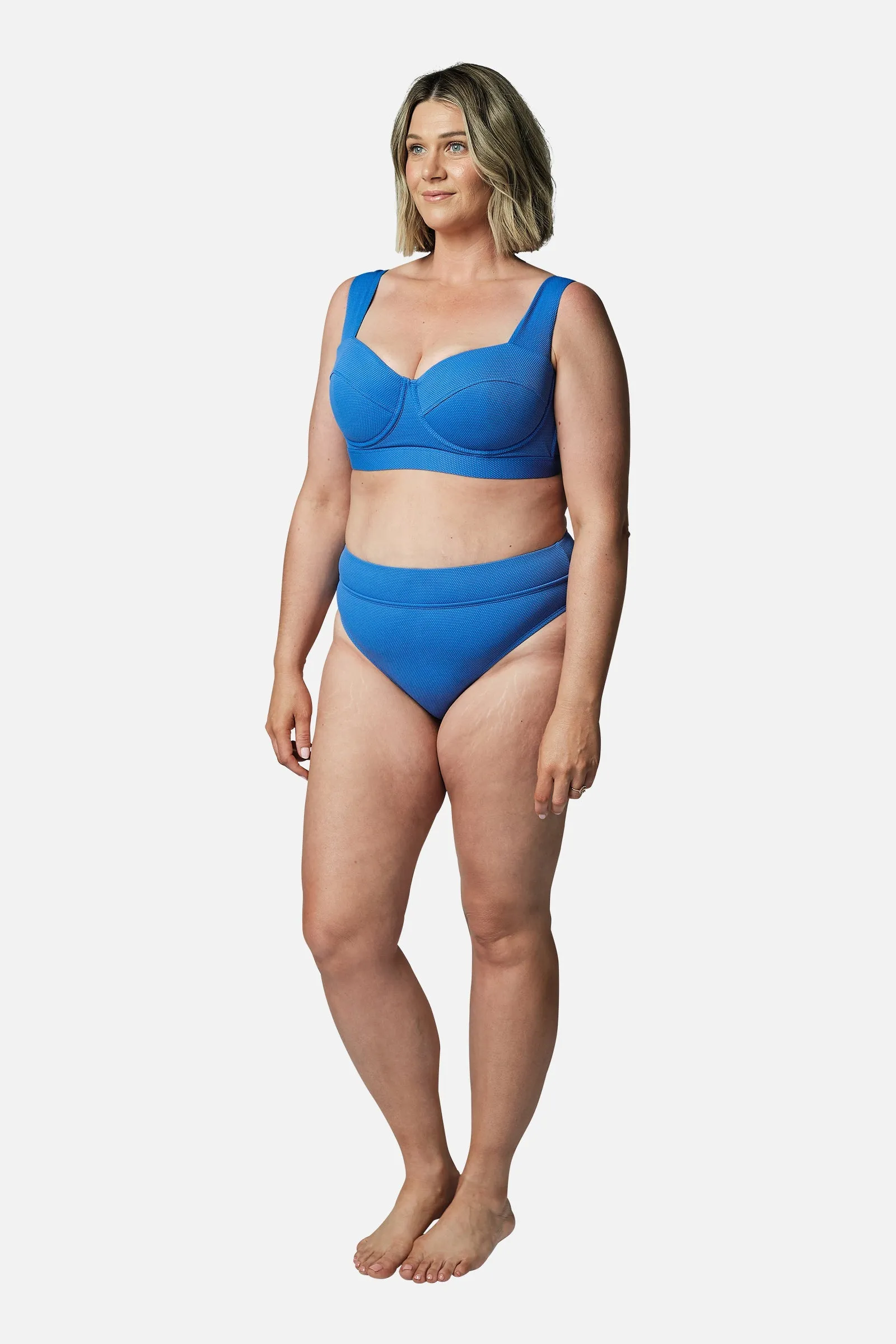 High-Cut High-Waisted Bikini Bottom SKY BLUE TEXTURE