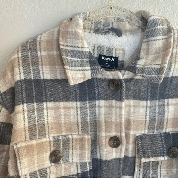 Hurley Crop Shacket Jacket Beigh Gray White Cream