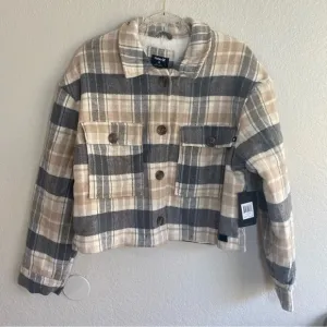 Hurley Crop Shacket Jacket Beigh Gray White Cream