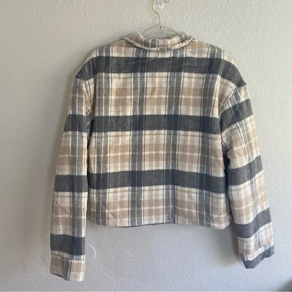 Hurley Crop Shacket Jacket Beigh Gray White Cream