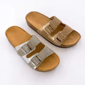 jeweled birkenstock slides in silver