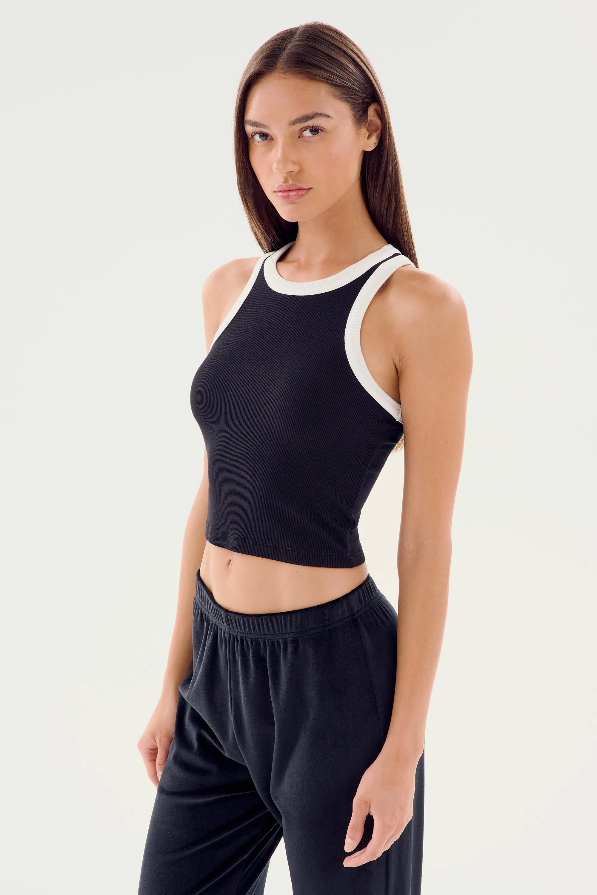Kiki Rib Crop Tank - Black/White
