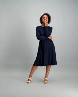 Ladies Basic Skater Dress - Navy