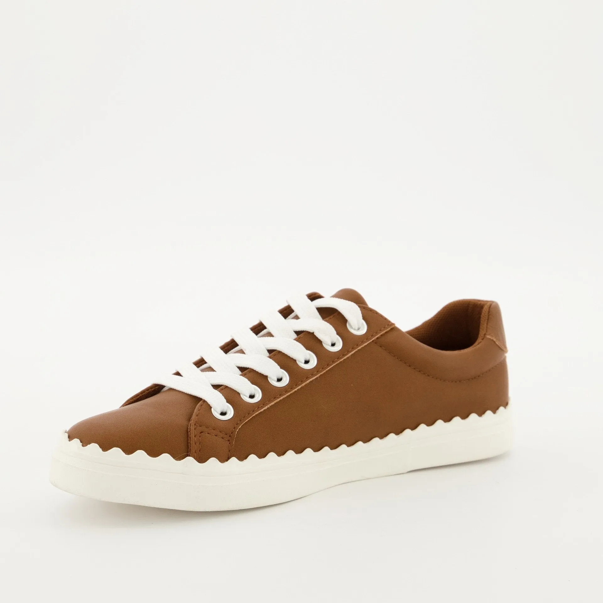 Ladies Scallop Lace Up Sneaker - Tan