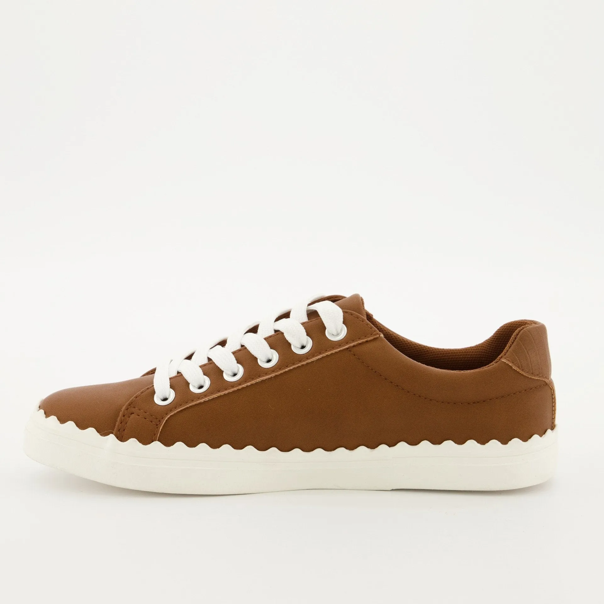 Ladies Scallop Lace Up Sneaker - Tan