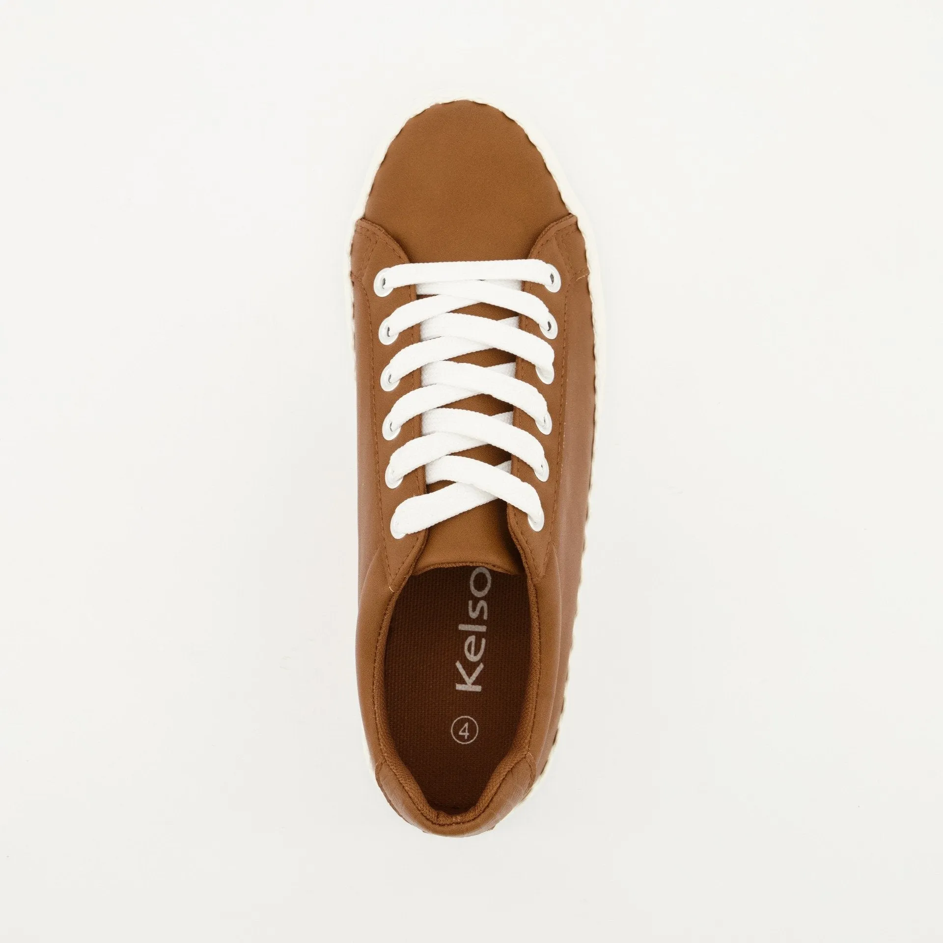 Ladies Scallop Lace Up Sneaker - Tan