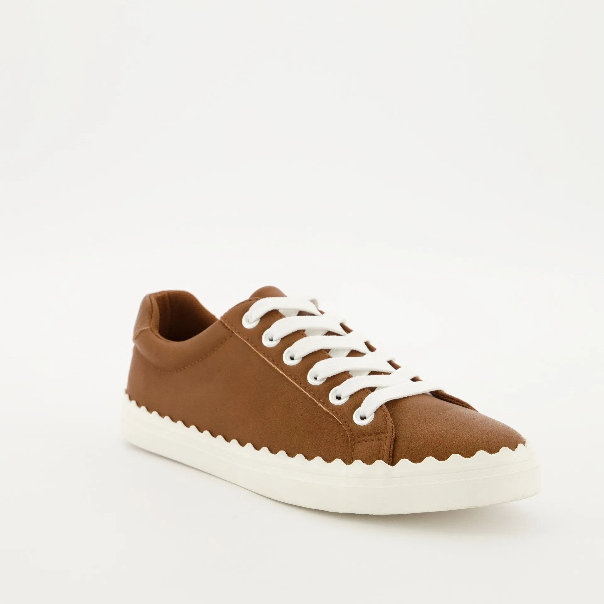 Ladies Scallop Lace Up Sneaker - Tan