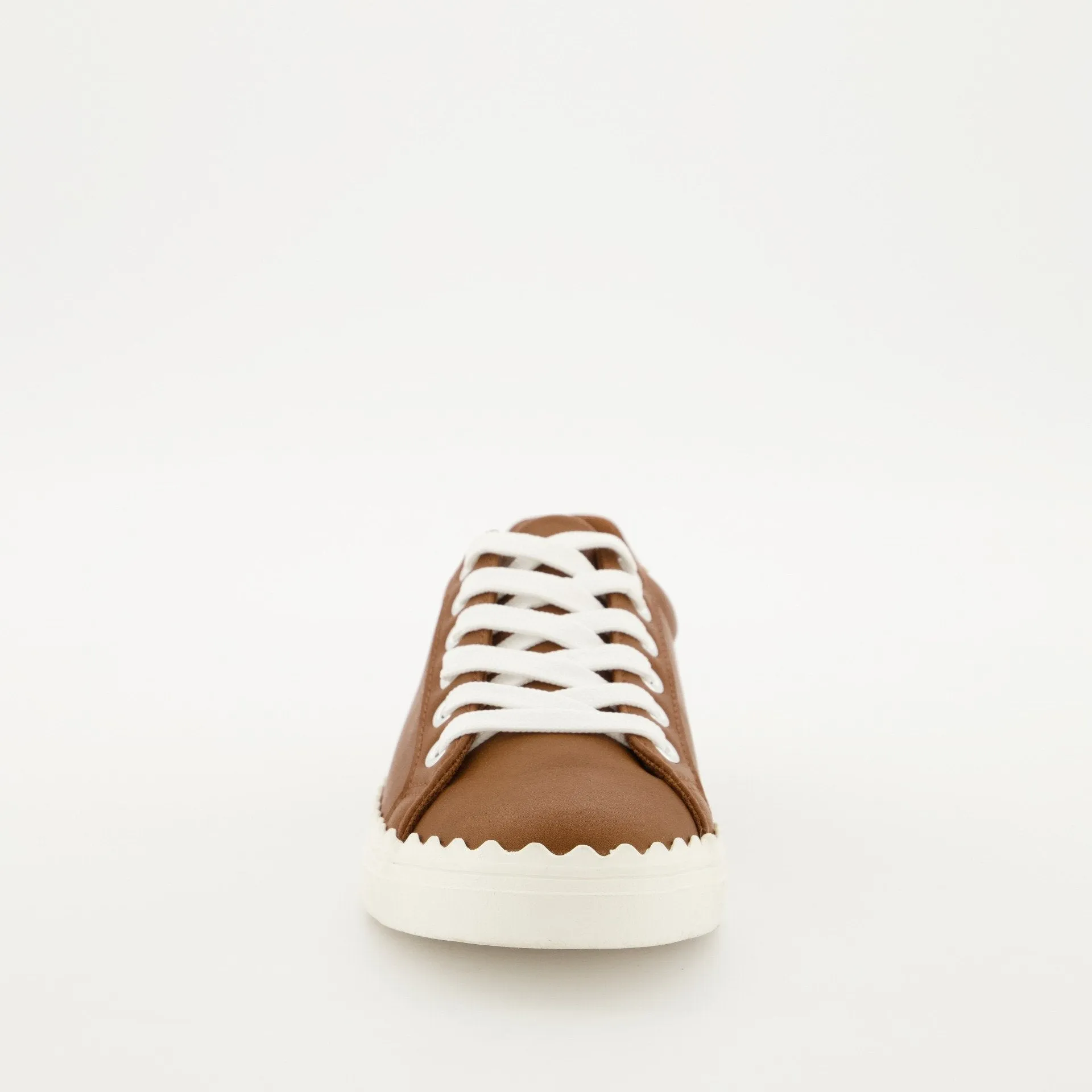 Ladies Scallop Lace Up Sneaker - Tan