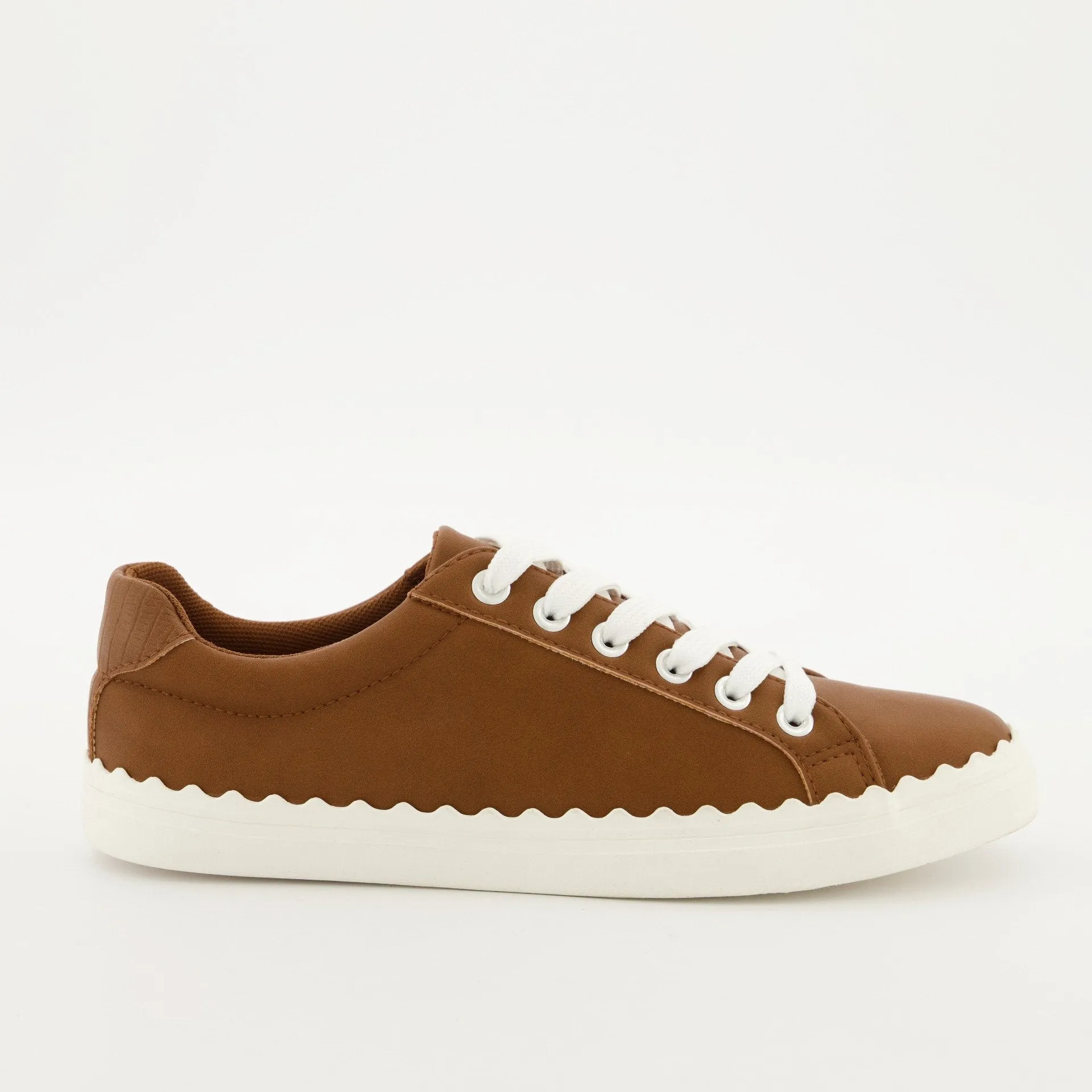 Ladies Scallop Lace Up Sneaker - Tan