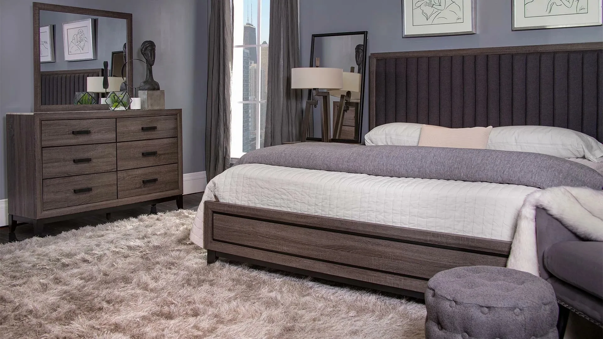 Laura Bed In Faux Marble Grey