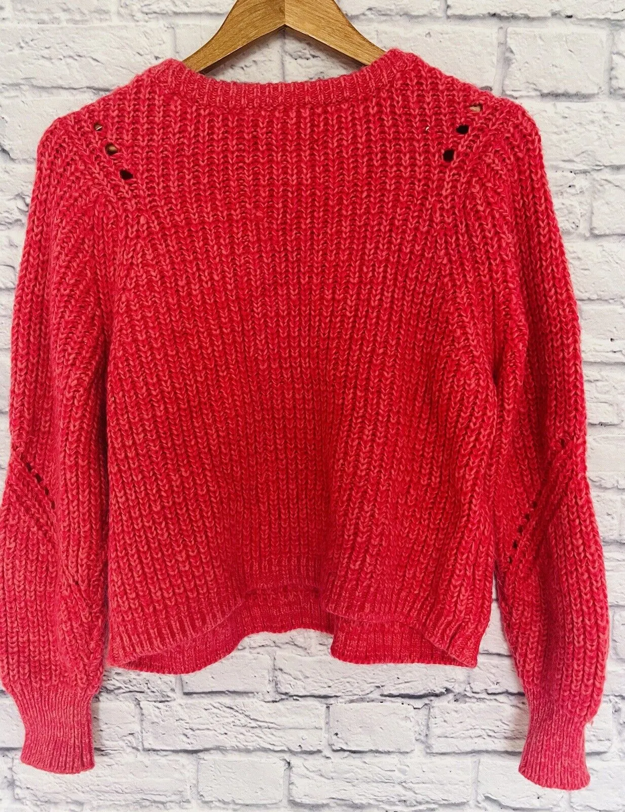LOFT Womens Sweater Crop Pullover Long Sleeve Sz S Cozy Pink Knit
