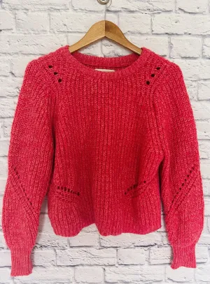 LOFT Womens Sweater Crop Pullover Long Sleeve Sz S Cozy Pink Knit