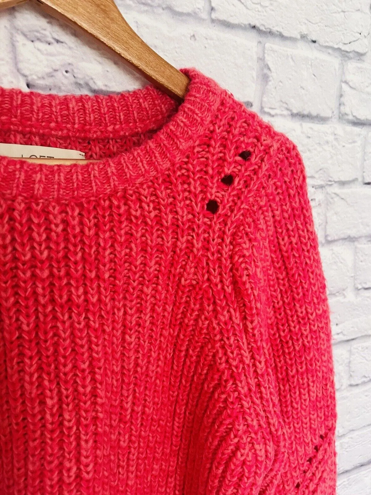 LOFT Womens Sweater Crop Pullover Long Sleeve Sz S Cozy Pink Knit