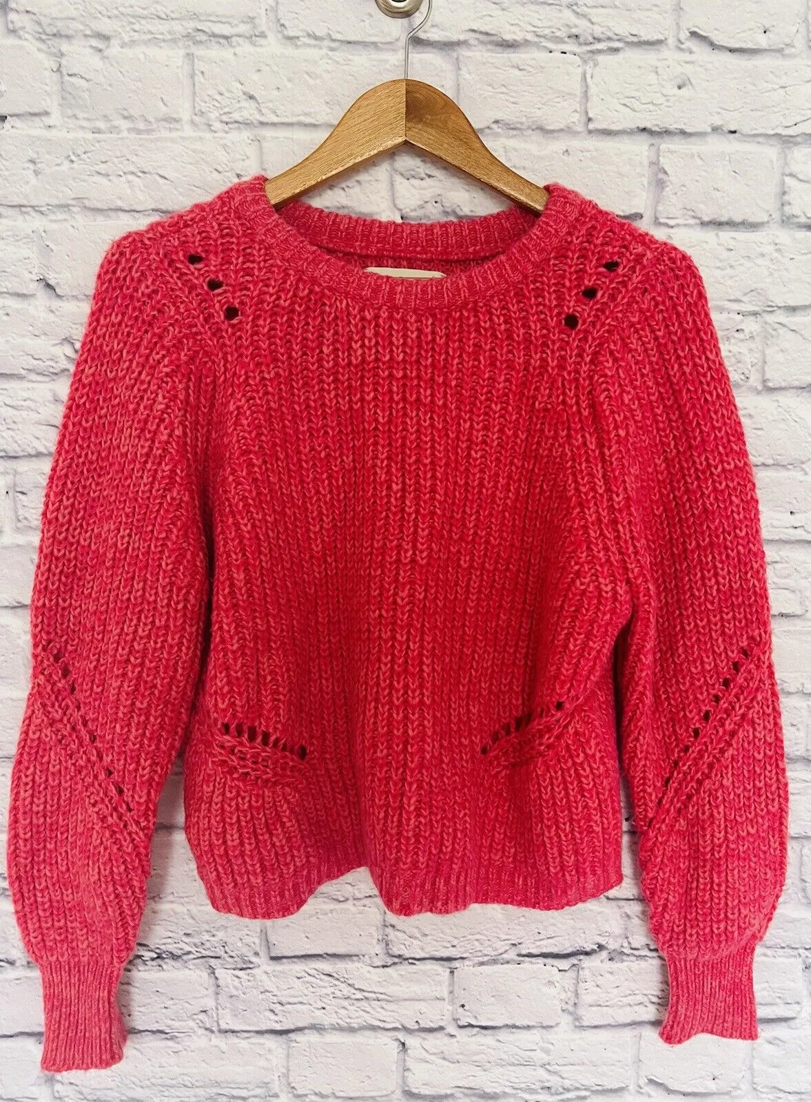 LOFT Womens Sweater Crop Pullover Long Sleeve Sz S Cozy Pink Knit
