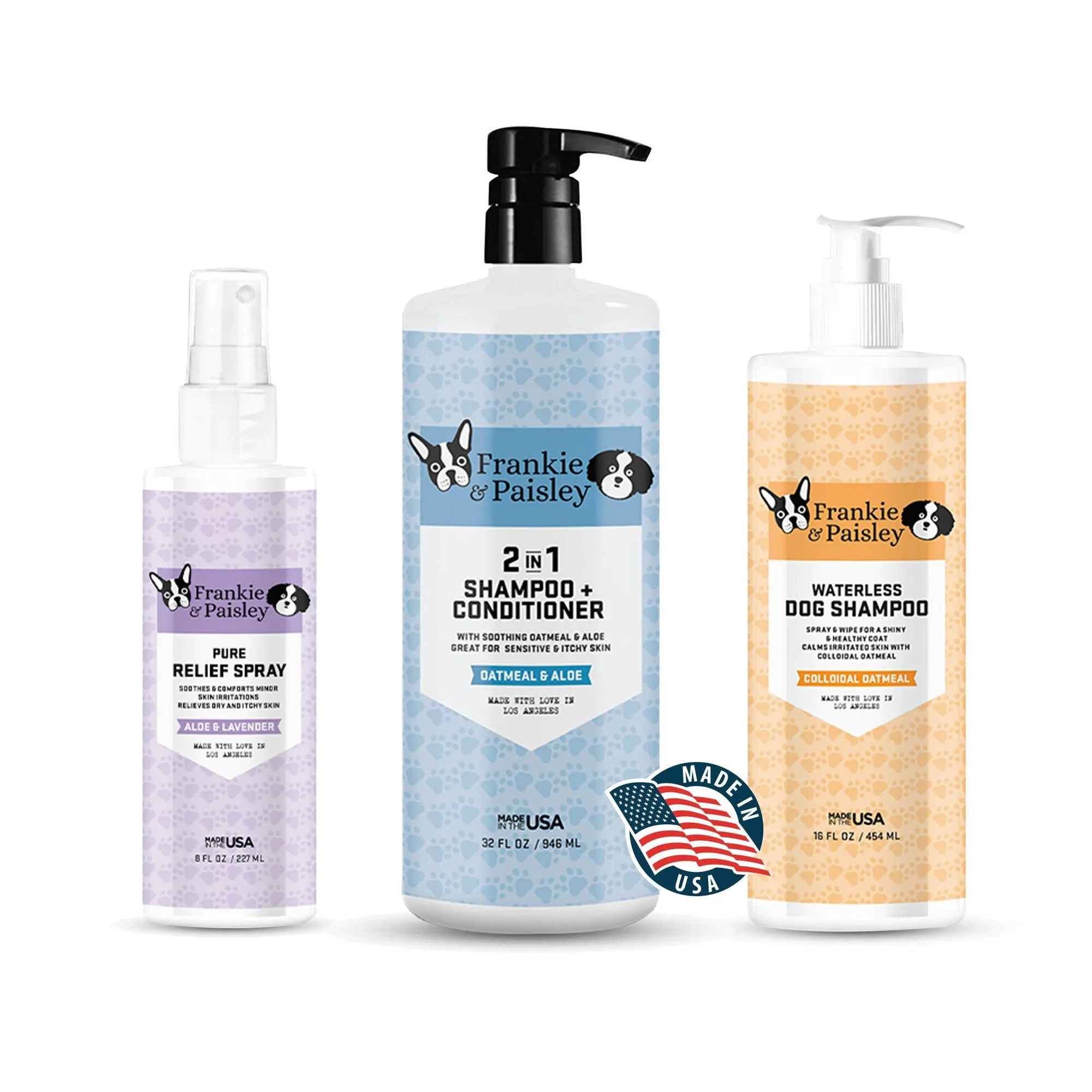 Love My Dog Bath Set - 2-in-1 Shampoo and Conditioner, Waterless Dog Shampoo, and Pure Relief Hot Spot Spray