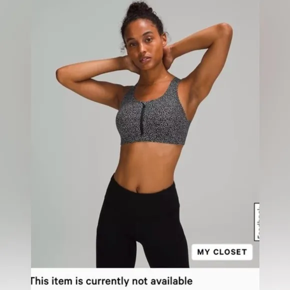Lululemon Enlite Bra Zip Front Black and White Sports Bra. NWOT. Size 36DD.