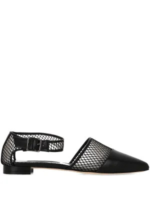 Manolo Blahnik Black Nappa Leather Ankle Strap Flats