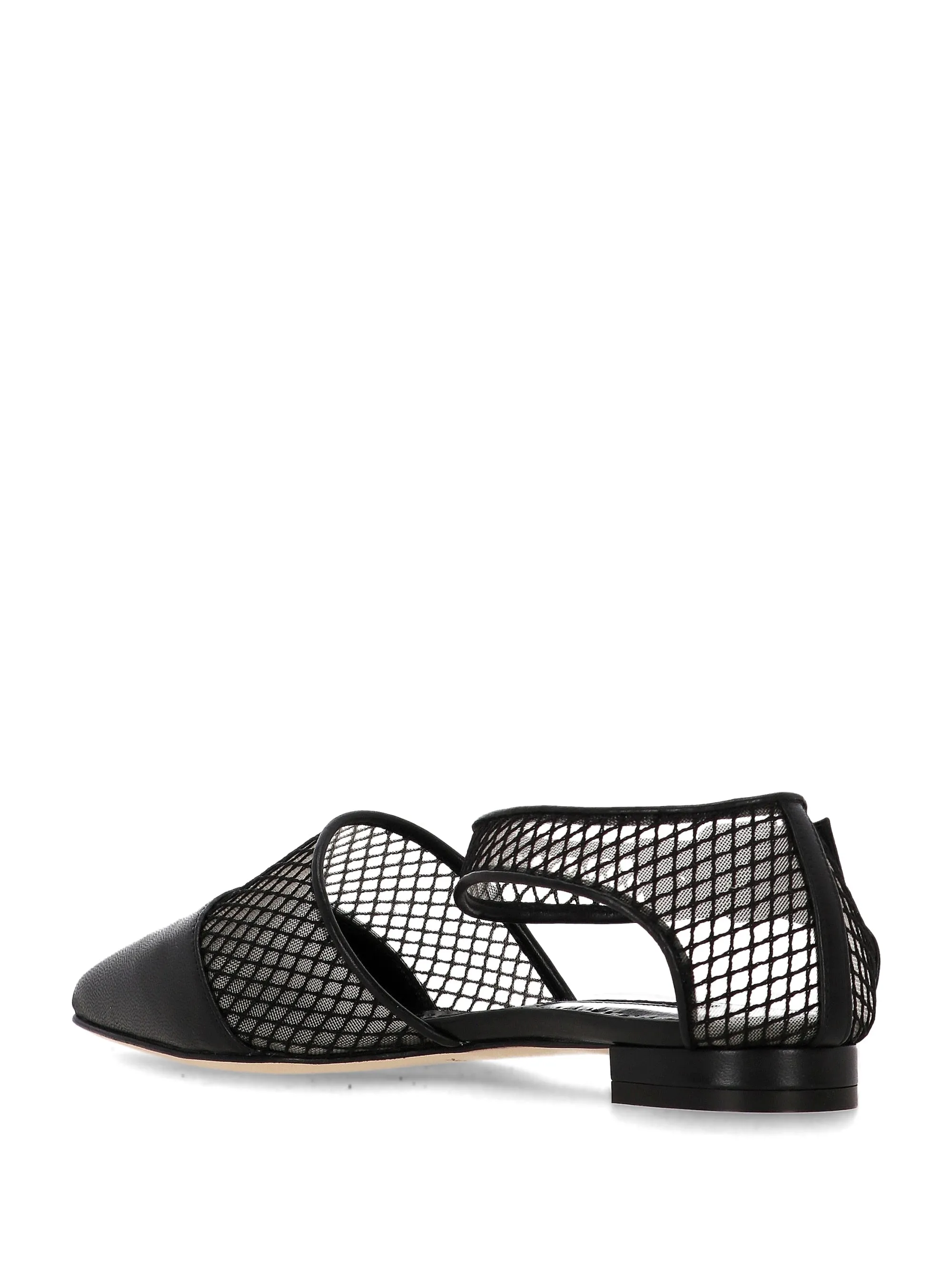 Manolo Blahnik Black Nappa Leather Ankle Strap Flats