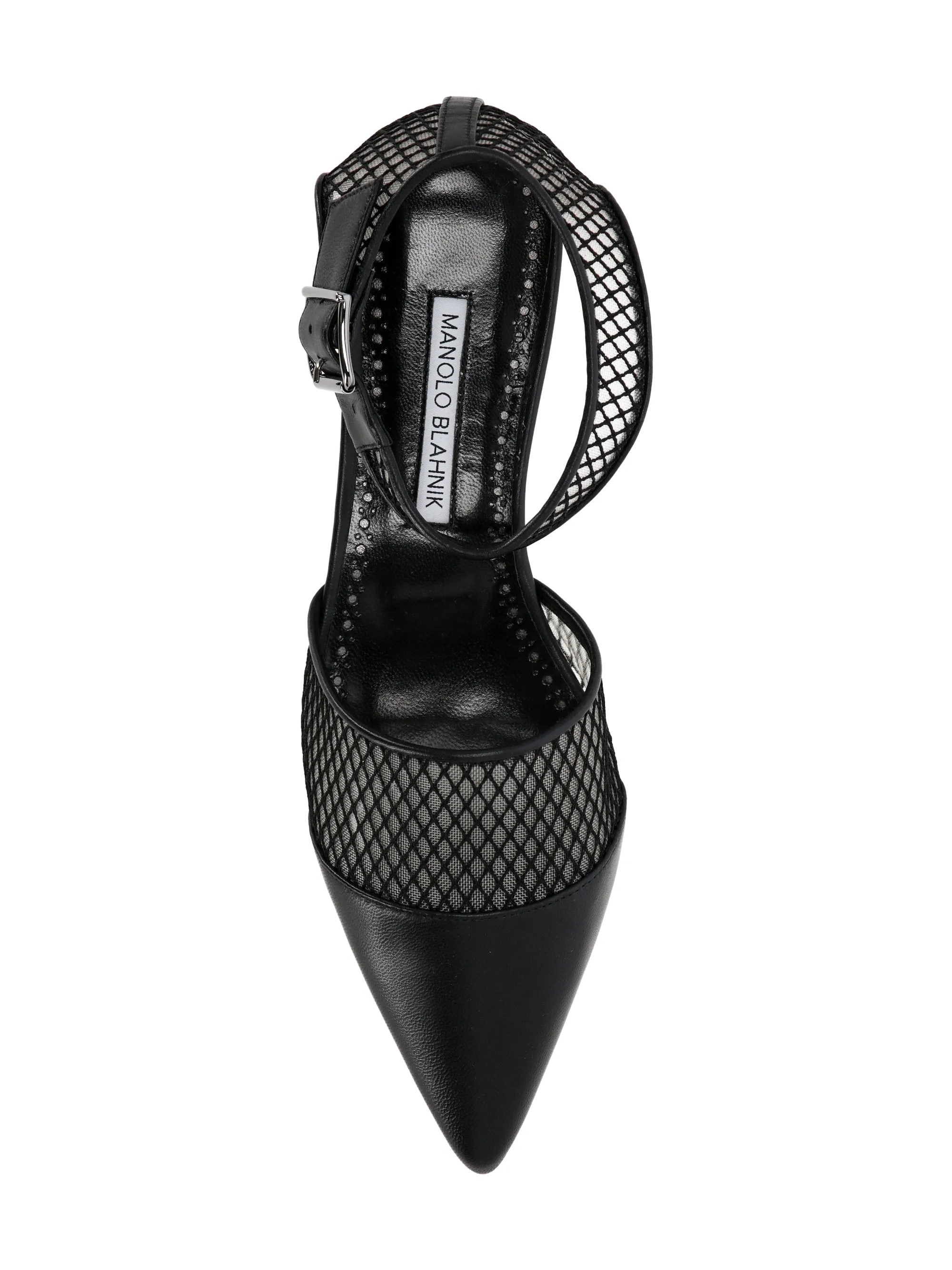 Manolo Blahnik Black Nappa Leather Ankle Strap Flats