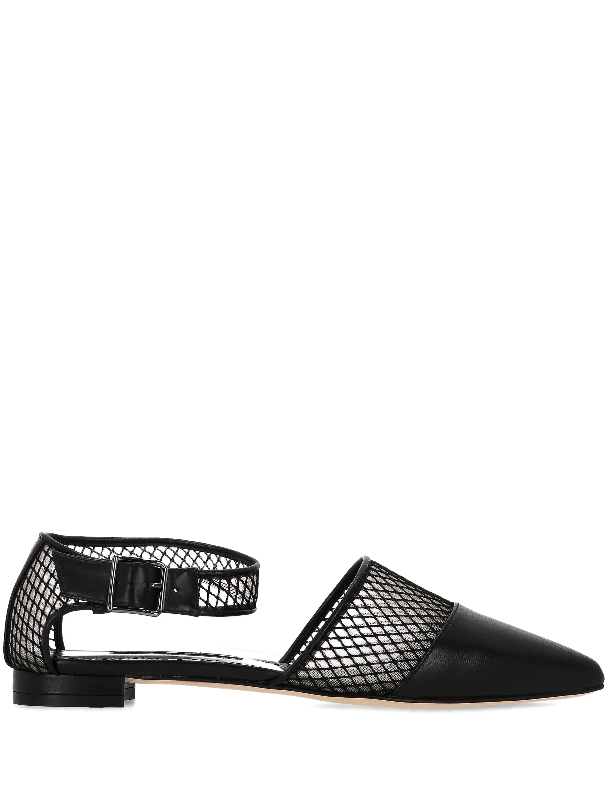 Manolo Blahnik Black Nappa Leather Ankle Strap Flats
