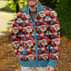 Men's Christmas Santa Pattern Cozy Knit Cardigan