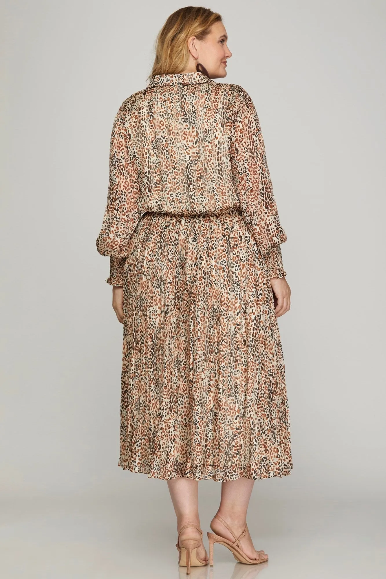 METALLIC ANIMAL PRINT WOVEN MIDI DRESS