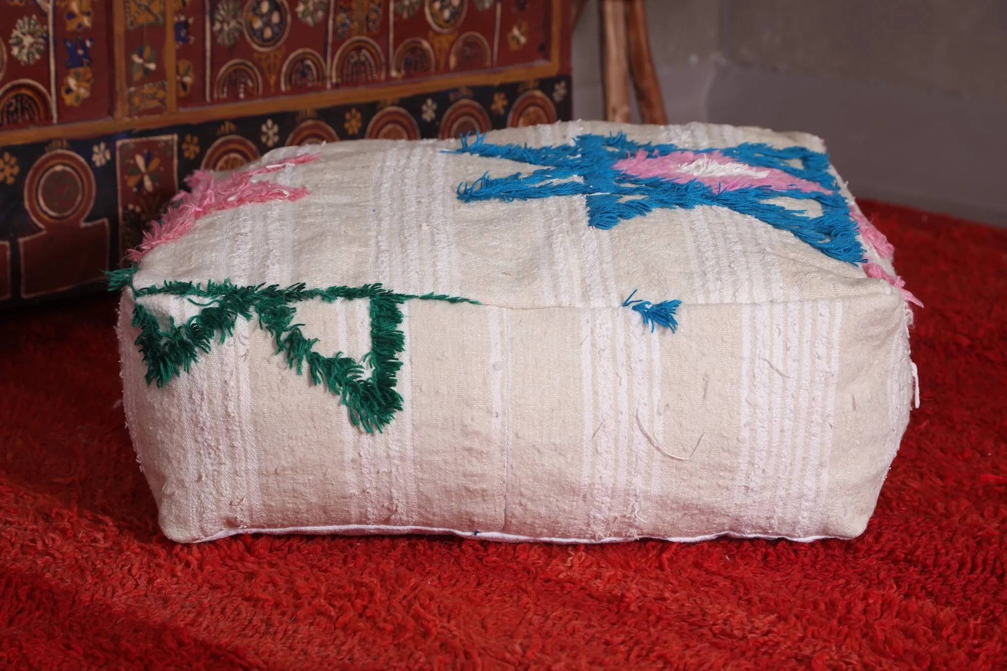 Moroccan berber handmade woven kilim pouf